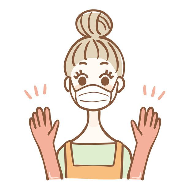 マスクとゴム手袋をしている女の人のイラスト