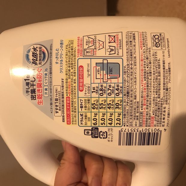 洗剤の裏に記載された洗剤の量