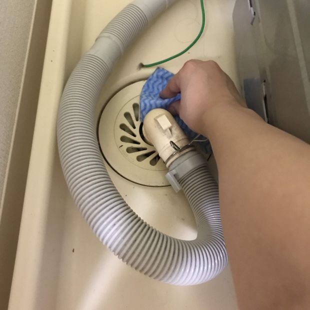 排水口周りを濡れた雑巾などで拭く