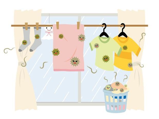 部屋干しの洗濯物のイラスト
