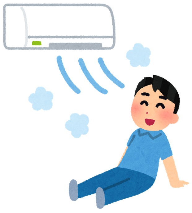 エアコンで涼む男性