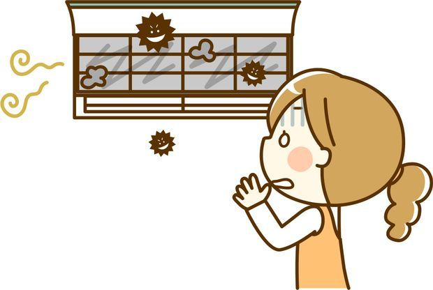 エアコンの汚れに驚く女性