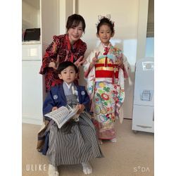 七五三の従姉妹弟ちゃん達の着付け＆ヘアセット　7歳日本髪アレンジと作り帯、五歳羽織袴の画像2