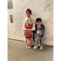 七五三の従姉妹弟ちゃん達の着付け＆ヘアセット　7歳日本髪アレンジと作り帯、五歳羽織袴の画像1