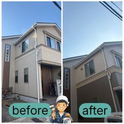 西淀川区で外壁塗装工事を行いました。以前は艶なしの塗料で塗装されていたため、外壁に汚れが付きやすい状態でした。そこで今回の画像1