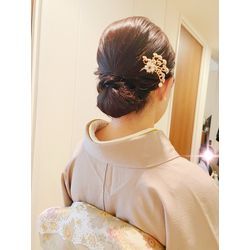 25/12/3 七五三　訪問着　鎖骨くらいの髪、ツルンとしたシニヨンの画像1