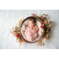 【紅葉と秋の花】ニューボーンフォトお花のお色目見本（双子ちゃん写真あり）の画像1