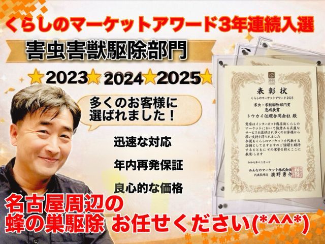 アシナガバチ駆除8000円 スズメバチ駆除9000円★無料年内保証付★即日対応可
