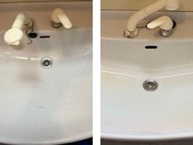 洗面ボウルのひび割れ補修