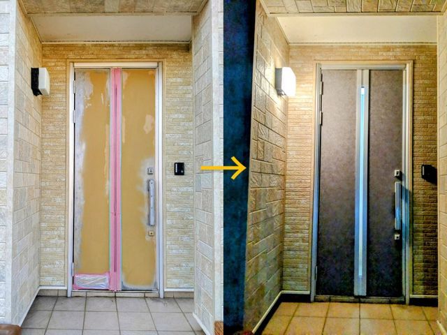 玄関ドアを交換せずにダイノックシート、塗装にて綺麗にします