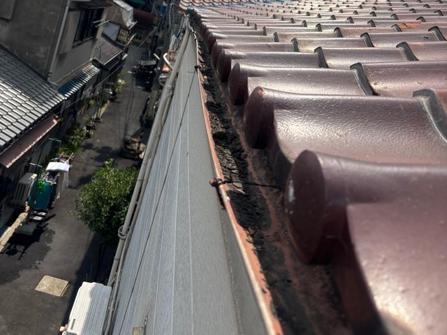 雨樋の清掃、金具の調整