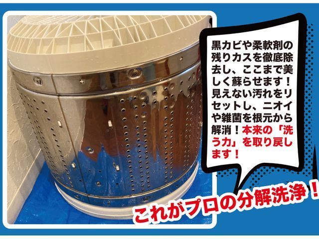 洗濯機分解洗浄｜黒カビ徹底除去・嫌なニオイ完全リセット！乾燥機能付きも！