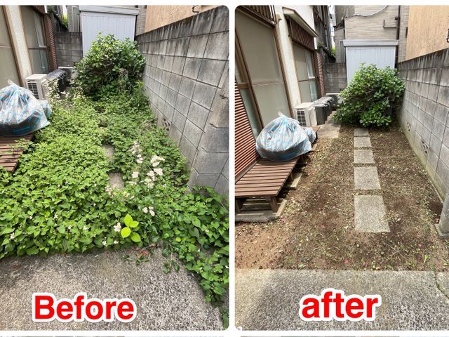 ☆草刈り→除草剤散布→ゴミ回収→投棄ゴミ仕分けなど^^近隣迷惑抑制☆外見綺麗に☆