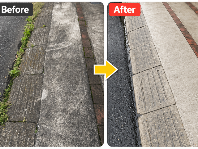 「見違える清潔感！駐車場の汚れ・コケ徹底洗浄」