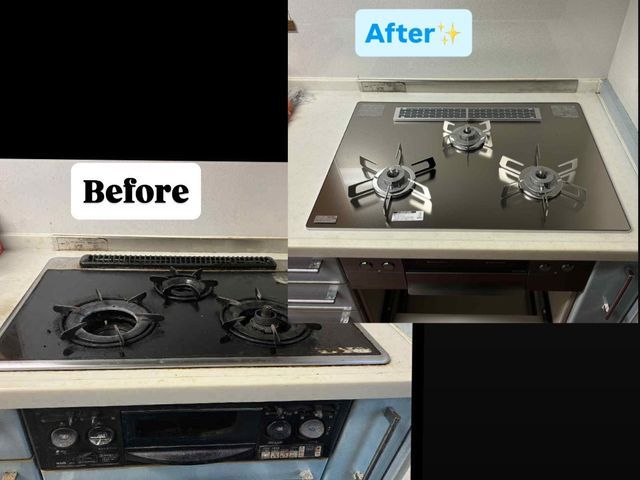 ガス機器設置スペシャリスト資格者がコンロ交換致しますので安心！レンジフードも可！