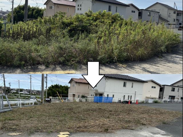 草刈り機はバッテリー式を使用するので音が静かです ※藪(やぶ)状態でも対応可能