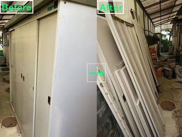 物置の解体、回収おまかせください。中身の不用品回収も対応いたします。