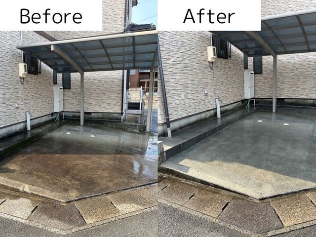 駐車場の黒ずみ汚れを高圧洗浄で綺麗にします！