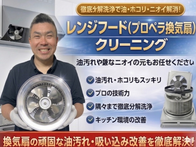 レンジフード換気扇プロペラ分解洗浄｜頑固な油汚れ徹底除去施工