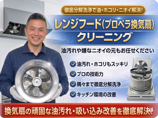 レンジフード換気扇プロペラ分解洗浄｜頑固な油汚れ徹底除去施工