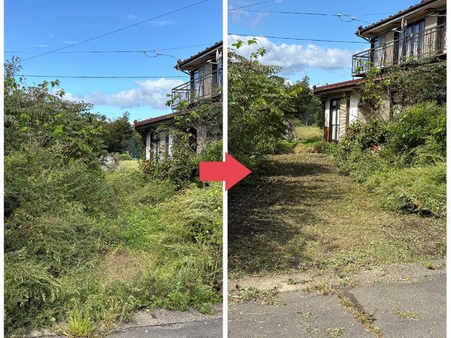 お庭、空き地、空き家、駐車場、別荘地etc...刈り払い機での草刈り作業