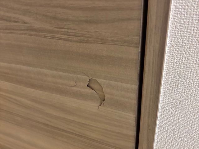 室内ドアの穴・割れ補修｜着色ではなく化粧フィルムで自然に仕上げます